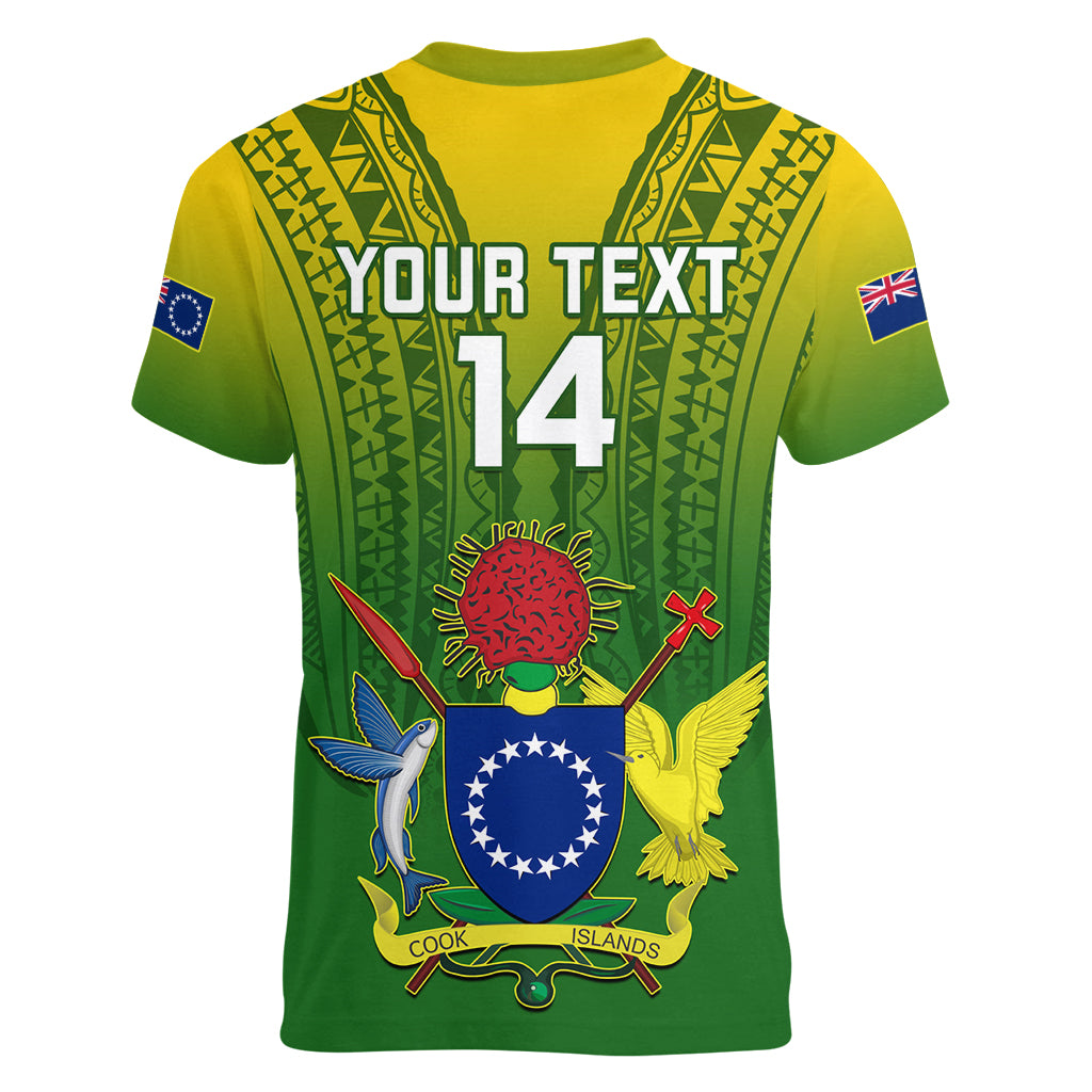 Custom Cook Islands Rugby Women V Neck T Shirt Pacific 2023 Go The Kukis LT14 - Polynesian Pride