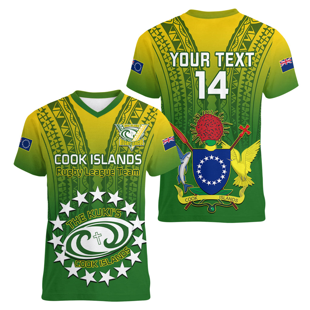 Custom Cook Islands Rugby Women V Neck T Shirt Pacific 2023 Go The Kukis LT14 - Polynesian Pride