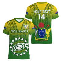 Custom Cook Islands Rugby Women V Neck T Shirt Pacific 2023 Go The Kukis LT14 - Polynesian Pride