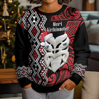 Personalised New Zealand Christmas Kid Ugly Christmas Sweater Meri Kirihimete Maori Wheku - Taniko Art