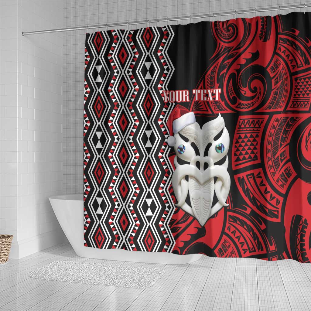 Personalised New Zealand Christmas Shower Curtain Meri Kirihimete Maori Wheku - Taniko Art