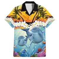 Aloha Hawaii Dolphins Family Matching Puletasi and Hawaiian Shirt Heart Of The Ocean Tropical Summer Vibes LT14 Dad's Shirt - Short Sleeve Blue - Polynesian Pride