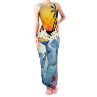 Aloha Hawaii Dolphins Family Matching Tank Maxi Dress and Hawaiian Shirt Heart Of The Ocean Tropical Summer Vibes LT14 Mom's Dress Blue - Polynesian Pride