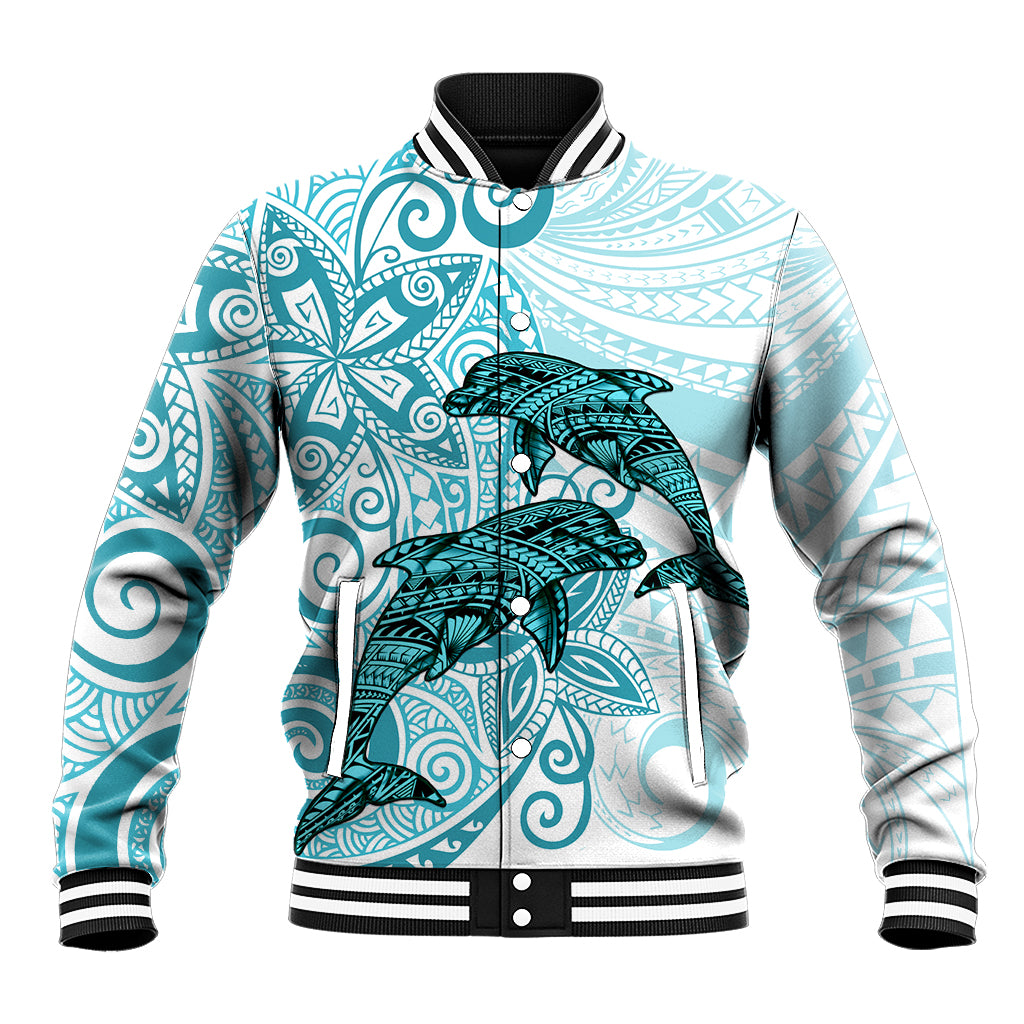 Polynesia Dolphins Baseball Jacket Valentine Day Floral Polynesian - Vintage Dark Cyan LT14 Unisex Dark Cyan - Polynesian Pride