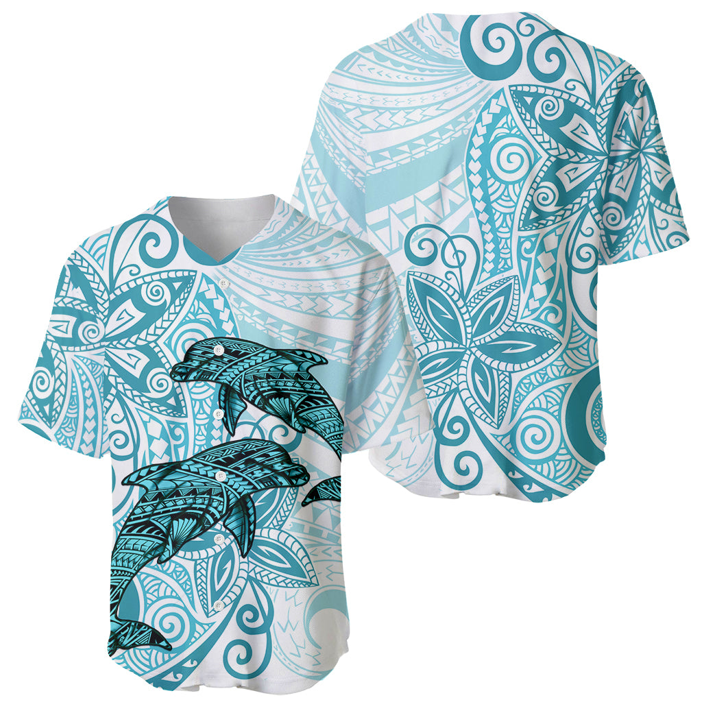 Polynesia Dolphins Baseball Jersey Valentine Day Floral Polynesian - Vintage Dark Cyan LT14 - Polynesian Pride