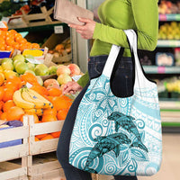 Polynesia Dolphins Grocery Bag Valentine Day Floral Polynesian - Vintage Dark Cyan