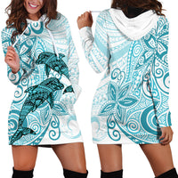Polynesia Dolphins Hoodie Dress Valentine Day Floral Polynesian - Vintage Dark Cyan LT14 - Polynesian Pride