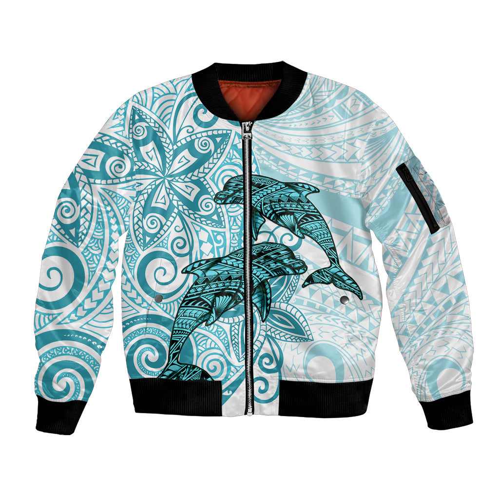 Polynesia Dolphins Sleeve Zip Bomber Jacket Valentine Day Floral Polynesian - Vintage Dark Cyan LT14 Unisex Dark Cyan - Polynesian Pride