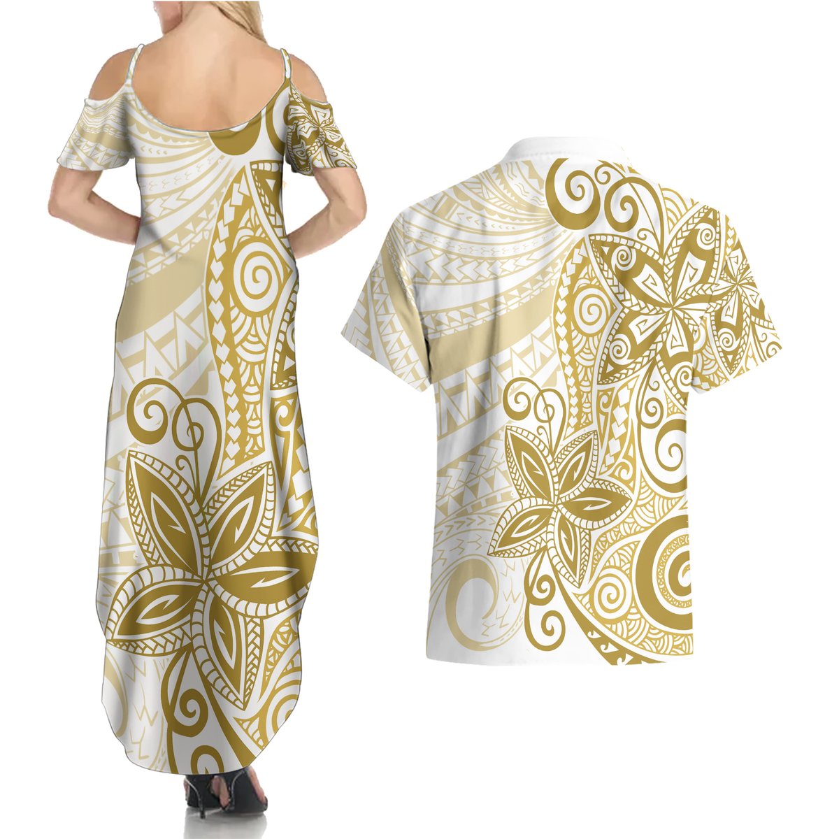 Polynesia Dolphins Couples Matching Summer Maxi Dress and Hawaiian Shirt Valentine Day Floral Polynesian - Vintage Brown LT14 - Polynesian Pride