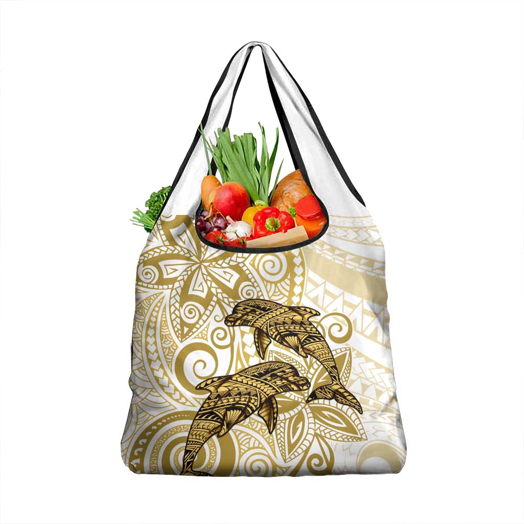 Polynesia Dolphins Grocery Bag Valentine Day Floral Polynesian - Vintage Brown