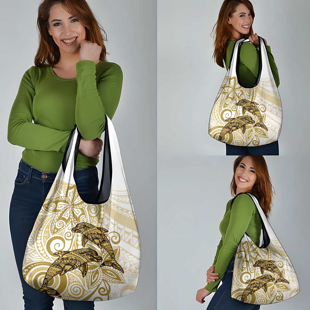 Polynesia Dolphins Grocery Bag Valentine Day Floral Polynesian - Vintage Brown