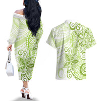 Polynesia Dolphins Couples Matching Off The Shoulder Long Sleeve Dress and Hawaiian Shirt Valentine Day Floral Polynesian - Vintage Lime Green LT14 - Polynesian Pride