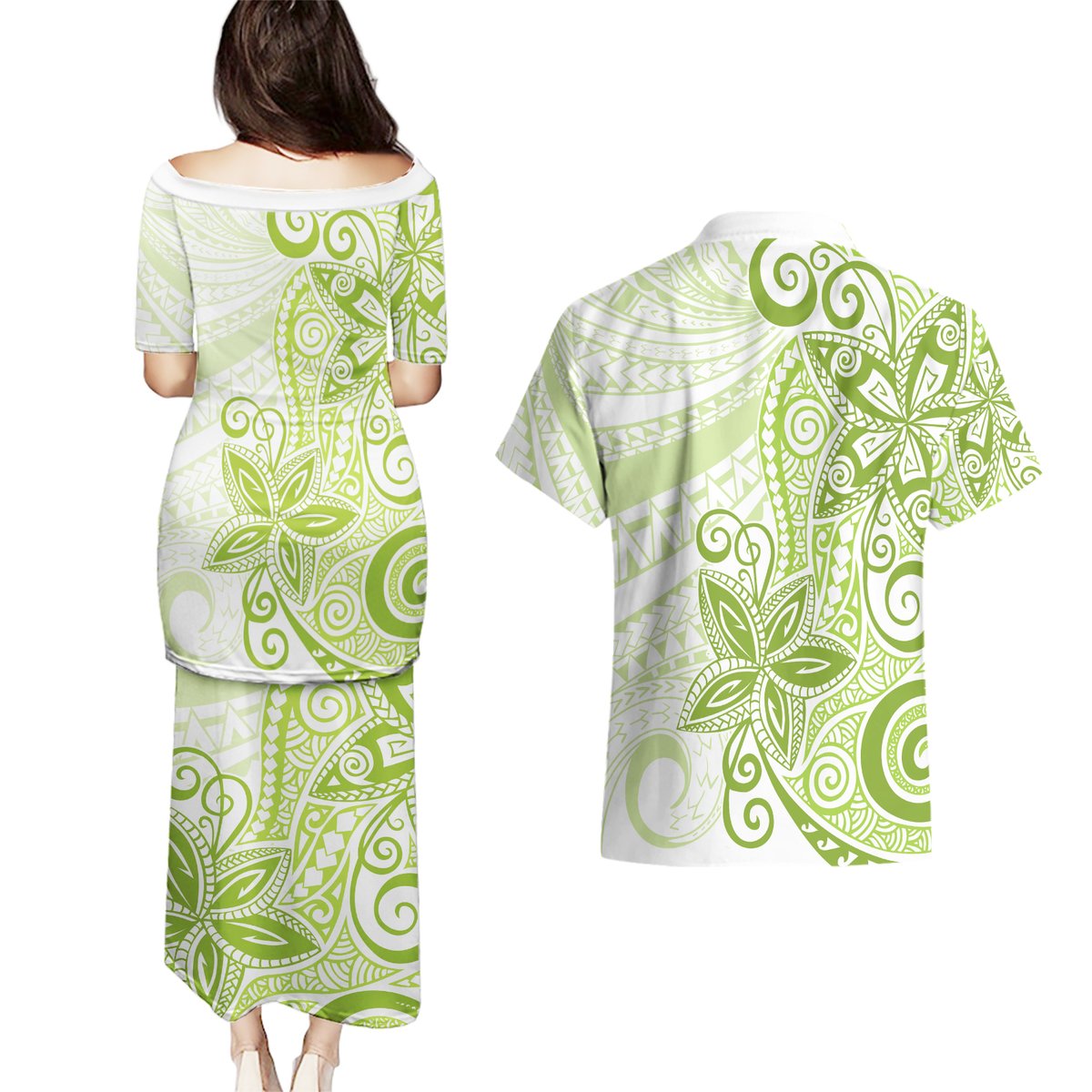 Polynesia Dolphins Couples Matching Puletasi and Hawaiian Shirt Valentine Day Floral Polynesian - Vintage Lime Green LT14 - Polynesian Pride