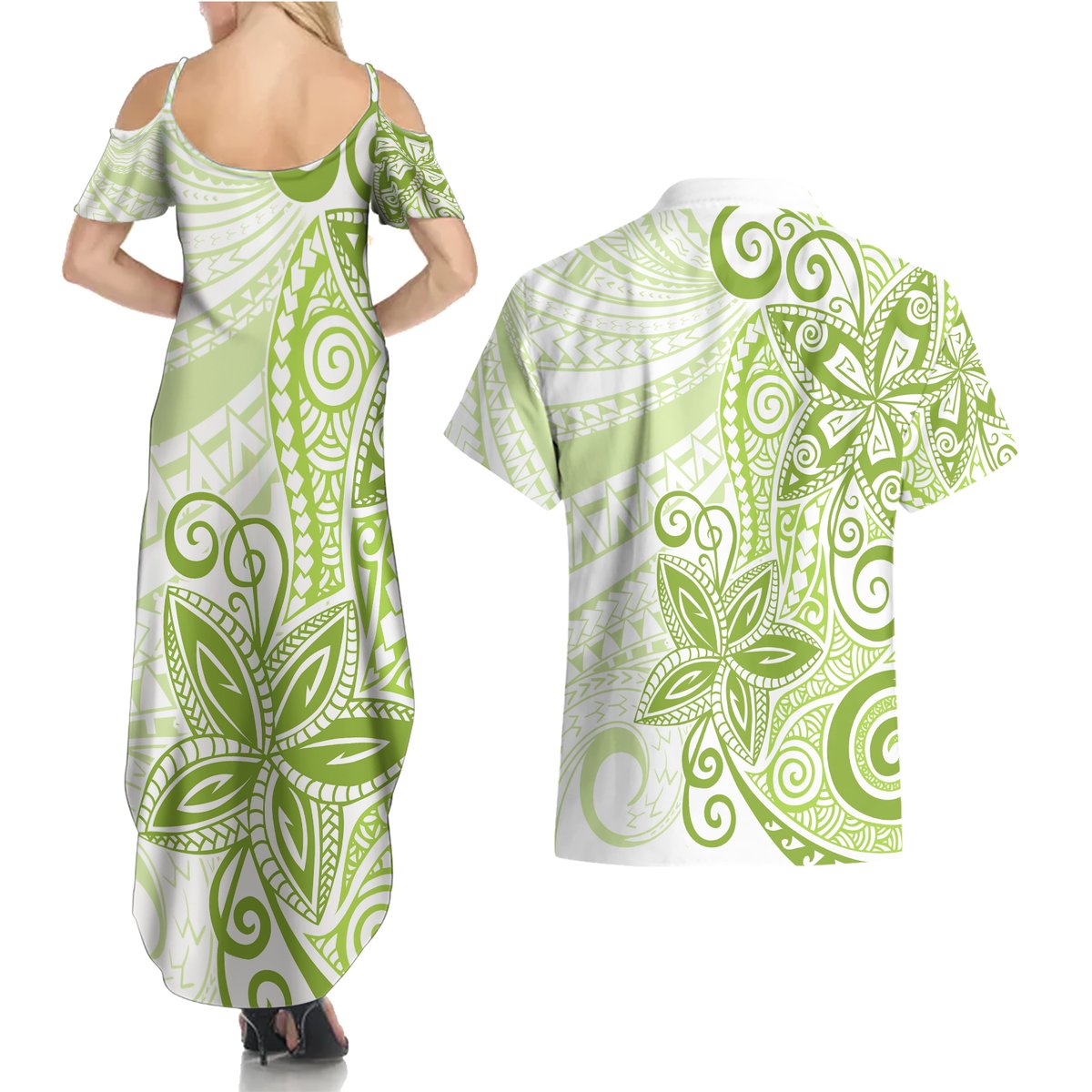Polynesia Dolphins Couples Matching Summer Maxi Dress and Hawaiian Shirt Valentine Day Floral Polynesian - Vintage Lime Green LT14 - Polynesian Pride
