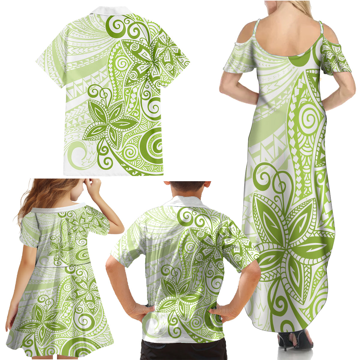 Polynesia Dolphins Family Matching Summer Maxi Dress and Hawaiian Shirt Valentine Day Floral Polynesian - Vintage Lime Green LT14 - Polynesian Pride