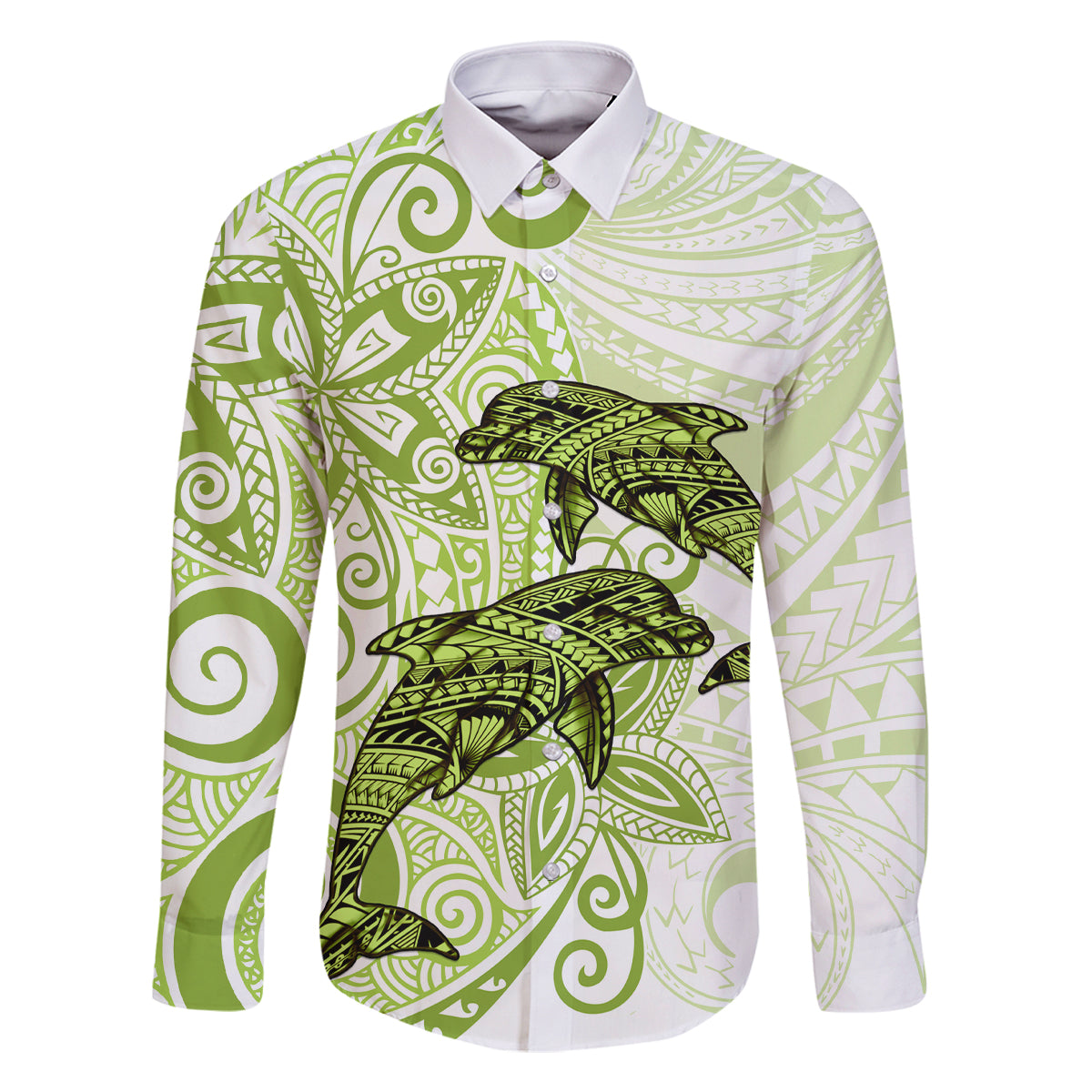 Polynesia Dolphins Family Matching Tank Maxi Dress and Hawaiian Shirt Valentine Day Floral Polynesian - Vintage Lime Green LT14 Dad's Shirt - Long Sleeve Lime Green - Polynesian Pride