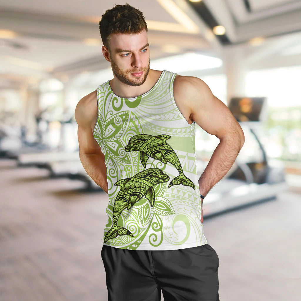 Polynesia Dolphins Men Tank Top Valentine Day Floral Polynesian - Vintage Lime Green LT14 Lime Green - Polynesian Pride