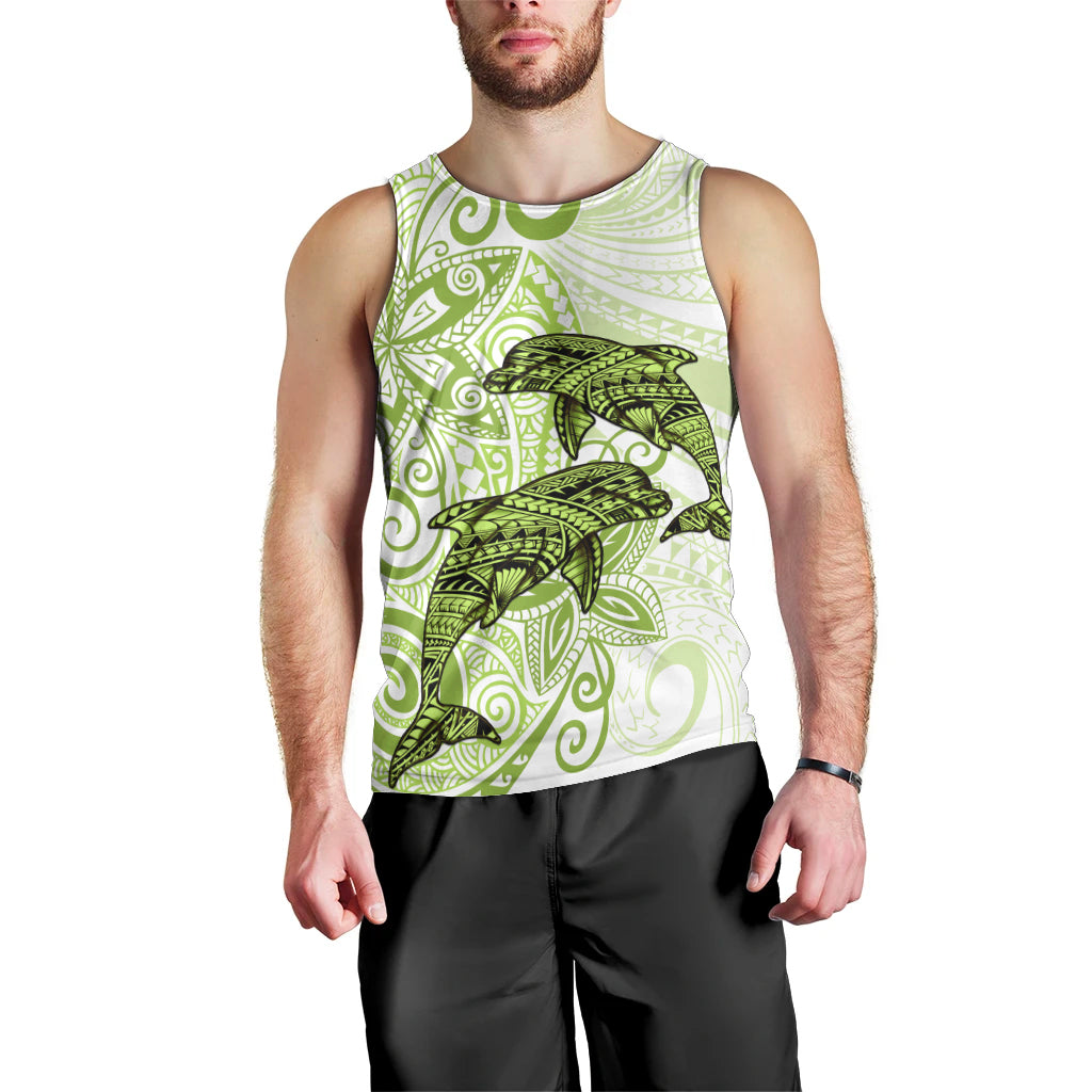 Polynesia Dolphins Men Tank Top Valentine Day Floral Polynesian - Vintage Lime Green LT14 - Polynesian Pride