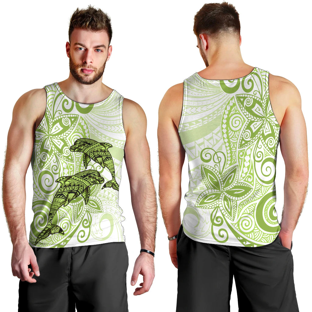 Polynesia Dolphins Men Tank Top Valentine Day Floral Polynesian - Vintage Lime Green LT14 - Polynesian Pride
