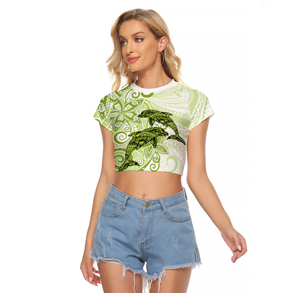 Polynesia Dolphins Raglan Cropped T Shirt Valentine Day Floral Polynesian - Vintage Lime Green LT14 Female Lime Green - Polynesian Pride