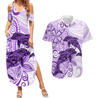 Polynesia Dolphins Couples Matching Summer Maxi Dress and Hawaiian Shirt Valentine Day Floral Polynesian - Vintage Purple LT14 Purple - Polynesian Pride