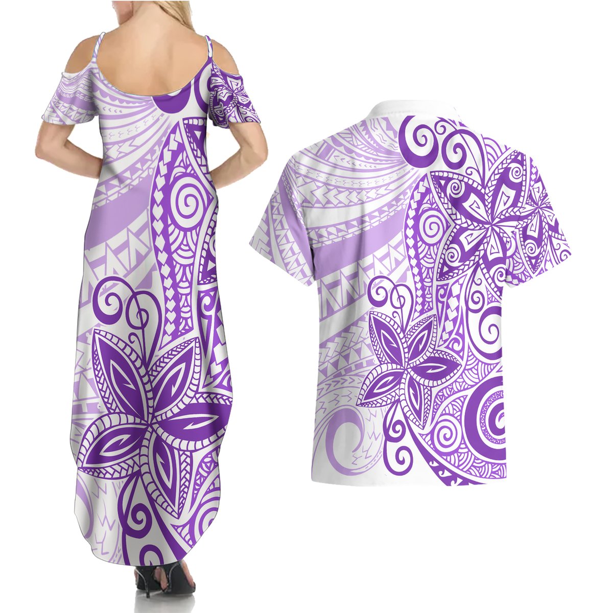 Polynesia Dolphins Couples Matching Summer Maxi Dress and Hawaiian Shirt Valentine Day Floral Polynesian - Vintage Purple LT14 - Polynesian Pride