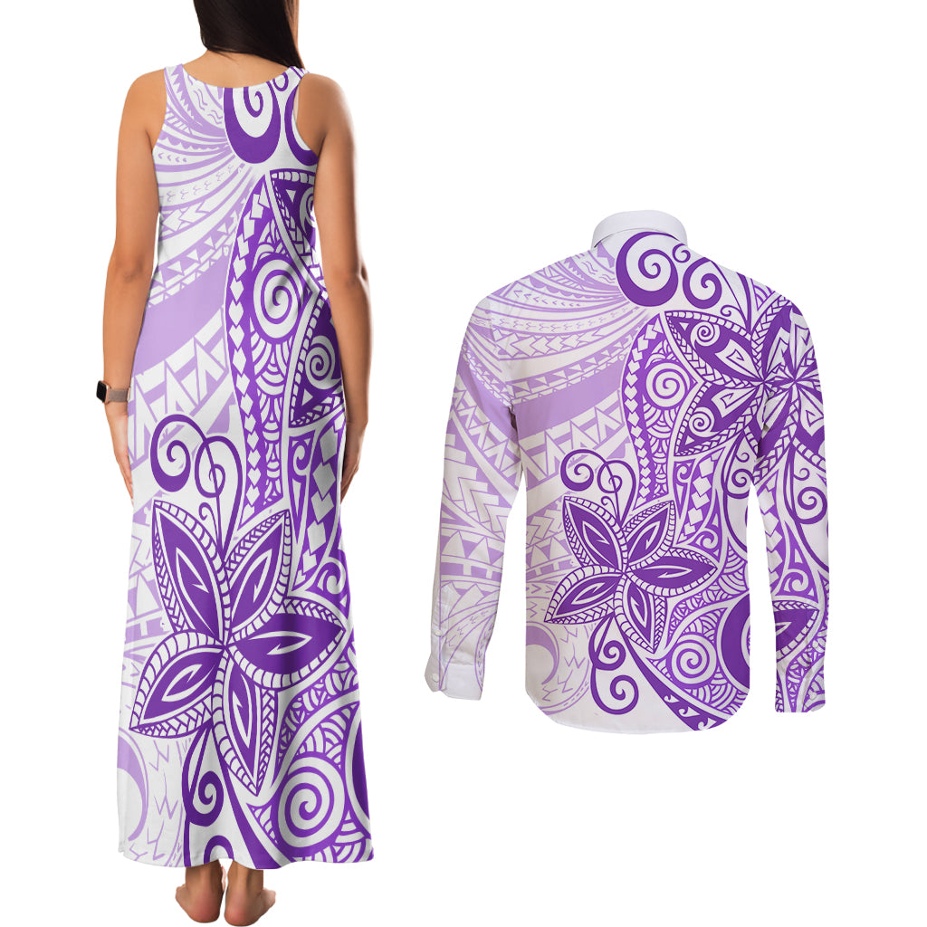 Polynesia Dolphins Couples Matching Tank Maxi Dress and Long Sleeve Button Shirt Valentine Day Floral Polynesian - Vintage Purple LT14 - Polynesian Pride