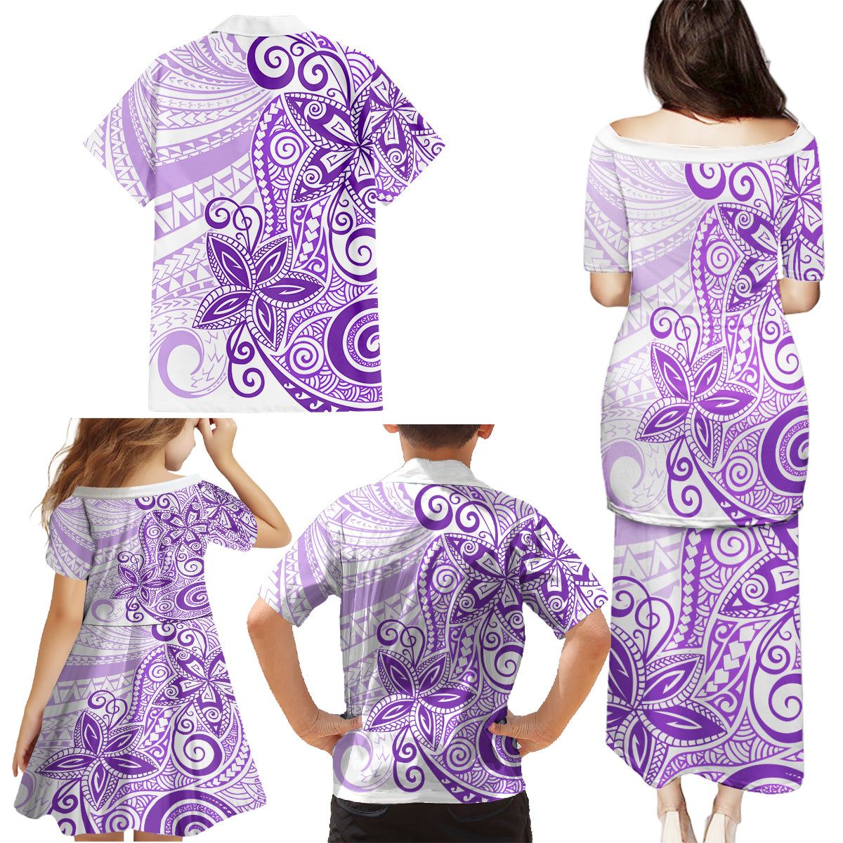 Polynesia Dolphins Family Matching Puletasi and Hawaiian Shirt Valentine Day Floral Polynesian - Vintage Purple LT14 - Polynesian Pride