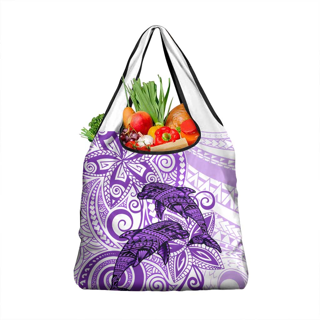 Polynesia Dolphins Grocery Bag Valentine Day Floral Polynesian - Vintage Purple