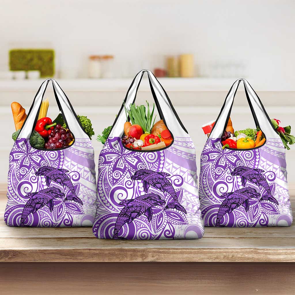 Polynesia Dolphins Grocery Bag Valentine Day Floral Polynesian - Vintage Purple