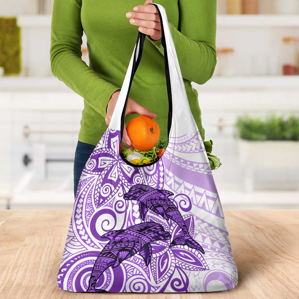Polynesia Dolphins Grocery Bag Valentine Day Floral Polynesian - Vintage Purple
