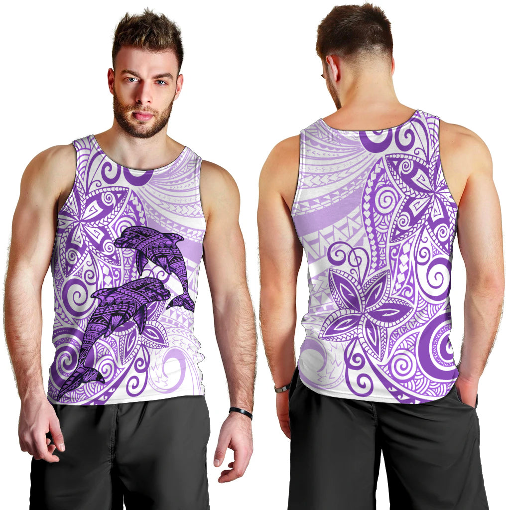 Polynesia Dolphins Men Tank Top Valentine Day Floral Polynesian - Vintage Purple LT14 - Polynesian Pride