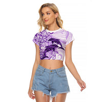 Polynesia Dolphins Raglan Cropped T Shirt Valentine Day Floral Polynesian - Vintage Purple LT14 Female Purple - Polynesian Pride
