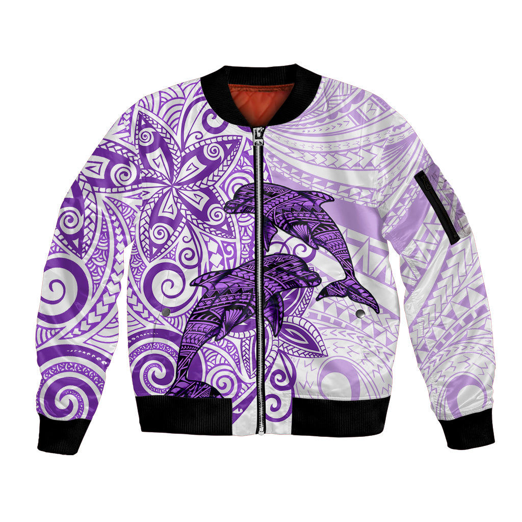 Polynesia Dolphins Sleeve Zip Bomber Jacket Valentine Day Floral Polynesian - Vintage Purple LT14 Unisex Purple - Polynesian Pride