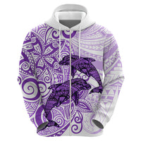 Polynesia Dolphins Zip Hoodie Valentine Day Floral Polynesian - Vintage Purple LT14 - Polynesian Pride