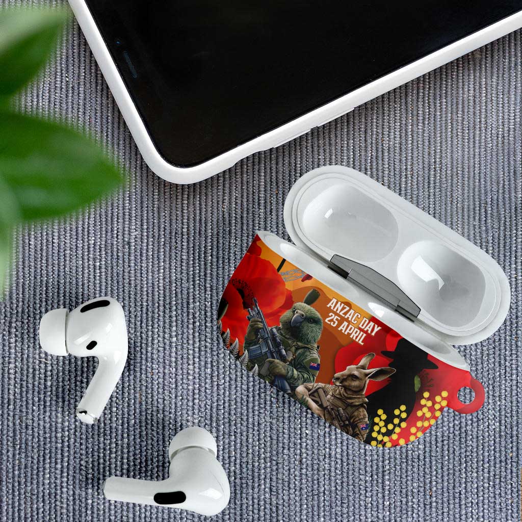 New Zealand and Australia ANZAC Day AirPods Case Sliver Fern Kakapo With Golden Wattle Kangaroo - Polynesian Pride