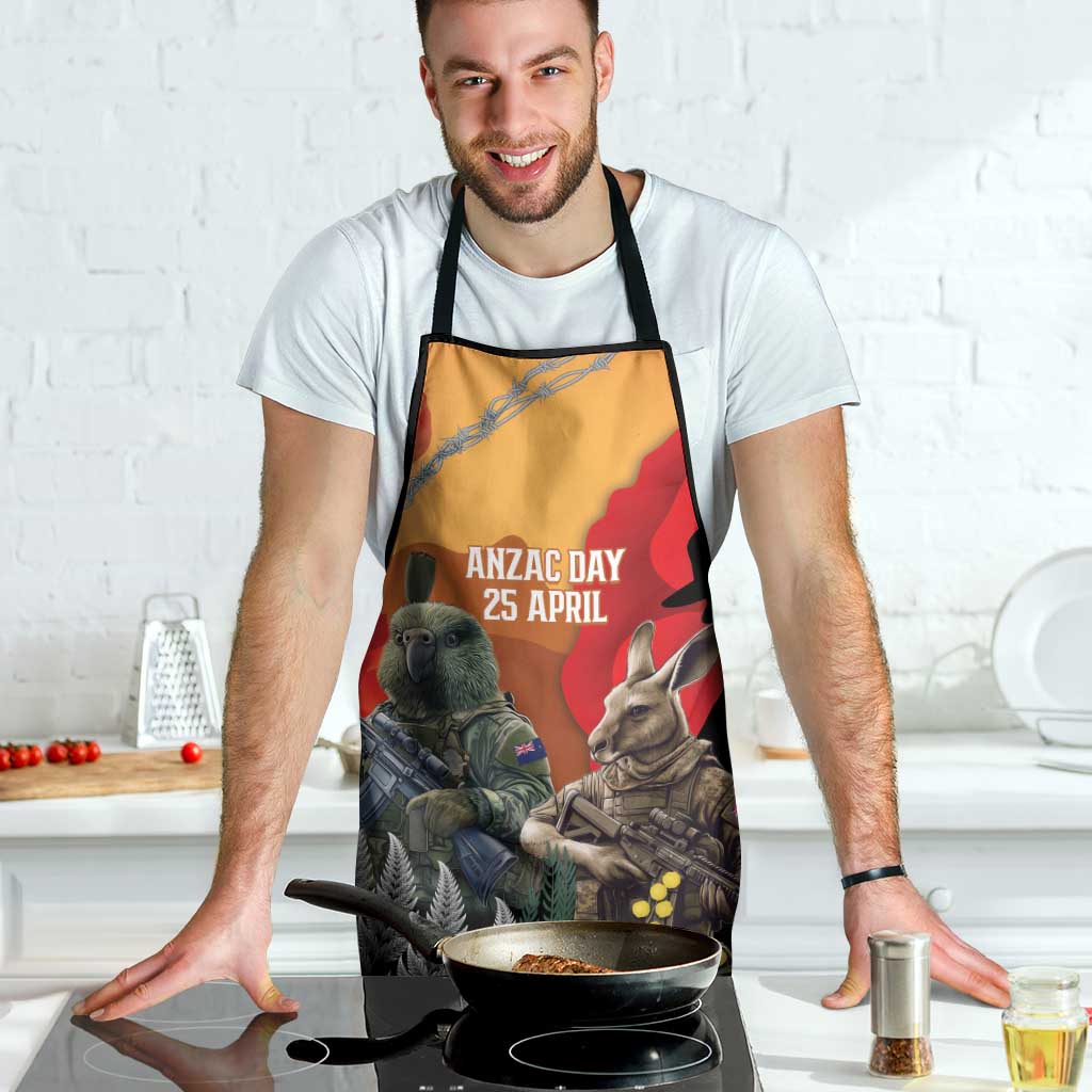 New Zealand and Australia ANZAC Day Apron Sliver Fern Kakapo With Golden Wattle Kangaroo - Polynesian Pride