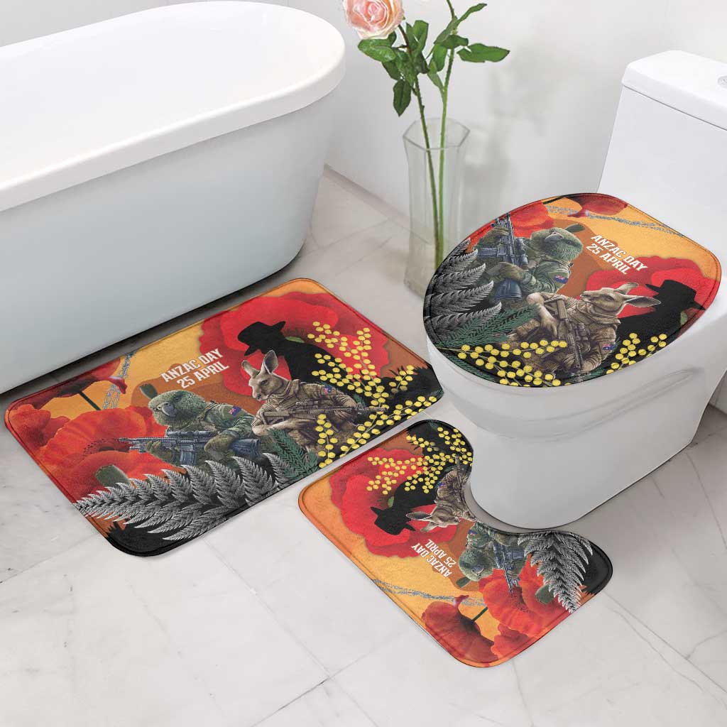 New Zealand and Australia ANZAC Day Bathroom Set Sliver Fern Kakapo With Golden Wattle Kangaroo - Polynesian Pride