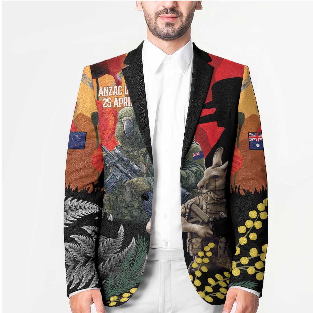 New Zealand and Australia ANZAC Day Blazer Sliver Fern Kakapo With Golden Wattle Kangaroo - Polynesian Pride