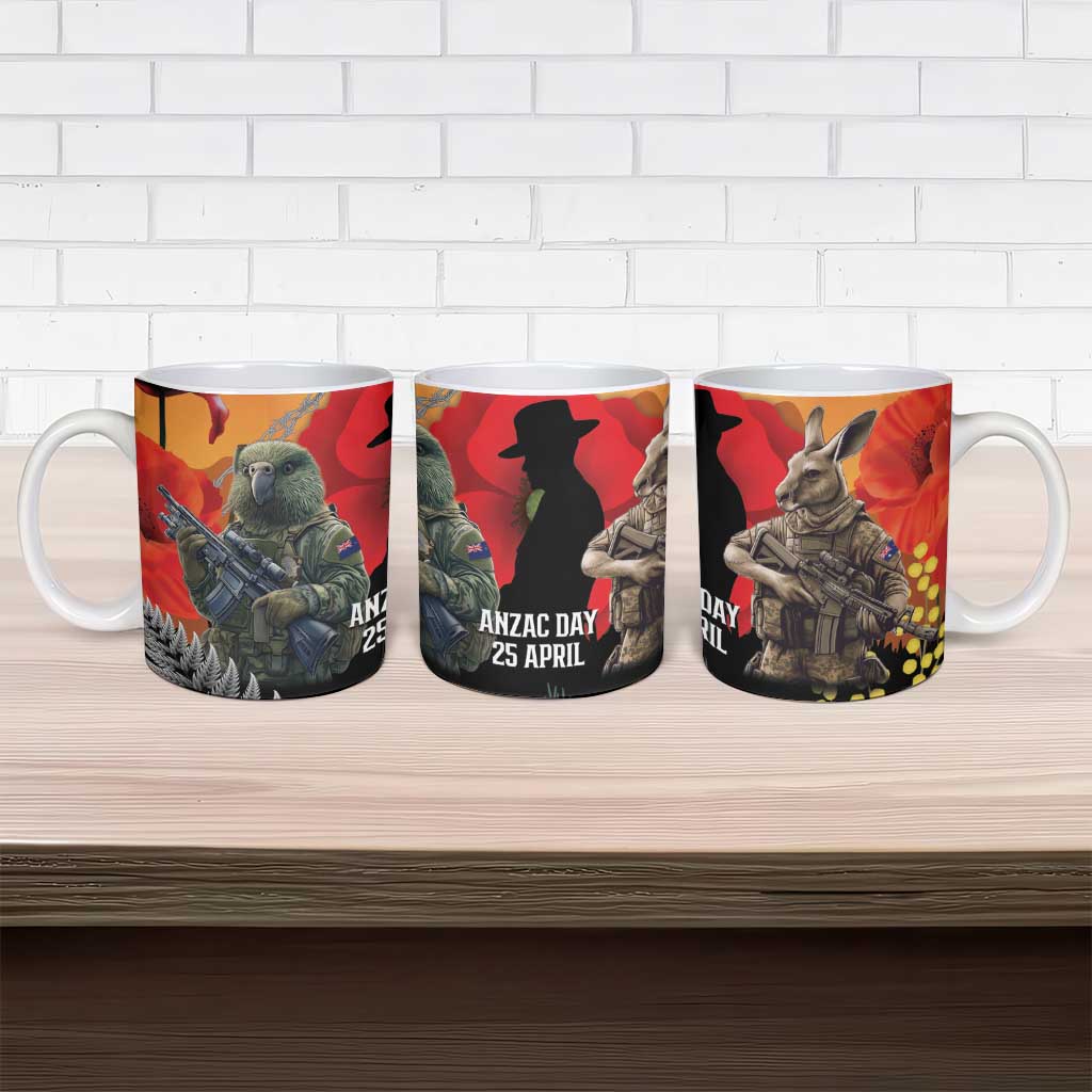 New Zealand and Australia ANZAC Day Ceramic Mug Sliver Fern Kakapo With Golden Wattle Kangaroo - Polynesian Pride