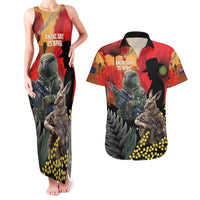 New Zealand and Australia ANZAC Day Couples Matching Tank Maxi Dress and Hawaiian Shirt Sliver Fern Kakapo With Golden Wattle Kangaroo LT14 Gold - Polynesian Pride