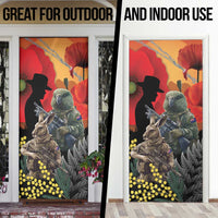 New Zealand and Australia ANZAC Day Door Cover Sliver Fern Kakapo With Golden Wattle Kangaroo - Polynesian Pride