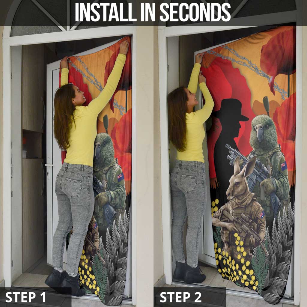 New Zealand and Australia ANZAC Day Door Cover Sliver Fern Kakapo With Golden Wattle Kangaroo - Polynesian Pride