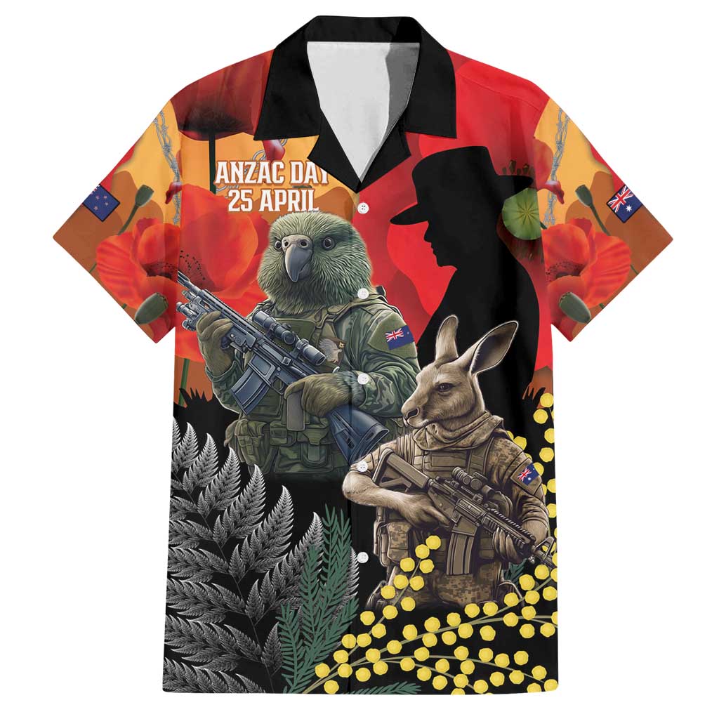 New Zealand and Australia ANZAC Day Family Matching Tank Maxi Dress and Hawaiian Shirt Sliver Fern Kakapo With Golden Wattle Kangaroo
