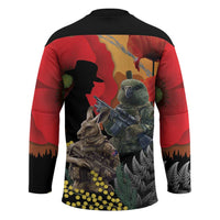 New Zealand and Australia ANZAC Day Hockey Jersey Sliver Fern Kakapo With Golden Wattle Kangaroo - Polynesian Pride