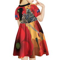 New Zealand and Australia ANZAC Day Kid Short Sleeve Dress Sliver Fern Kakapo With Golden Wattle Kangaroo