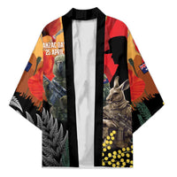 New Zealand and Australia ANZAC Day Kimono Sliver Fern Kakapo With Golden Wattle Kangaroo - Polynesian Pride