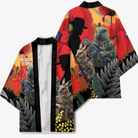 New Zealand and Australia ANZAC Day Kimono Sliver Fern Kakapo With Golden Wattle Kangaroo - Polynesian Pride
