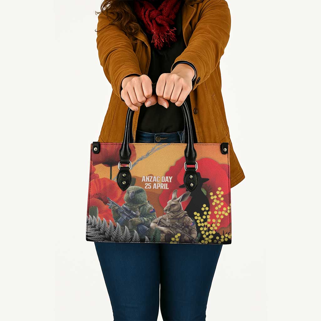 New Zealand and Australia ANZAC Day Leather Bag Sliver Fern Kakapo With Golden Wattle Kangaroo - Polynesian Pride