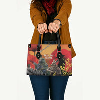 New Zealand and Australia ANZAC Day Leather Bag Sliver Fern Kakapo With Golden Wattle Kangaroo - Polynesian Pride